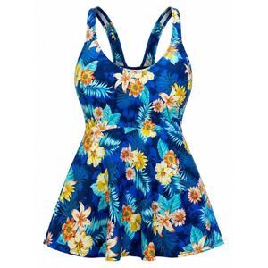 Shore Shapes Blue Floral Swim Dress One Piece Swimsuit Size 8